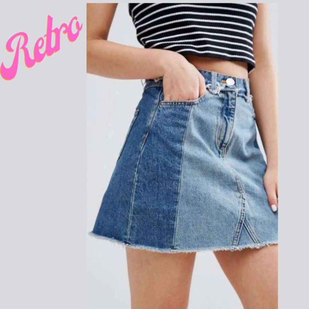 Vintage Patchwork Denim Mini Skort - image 1